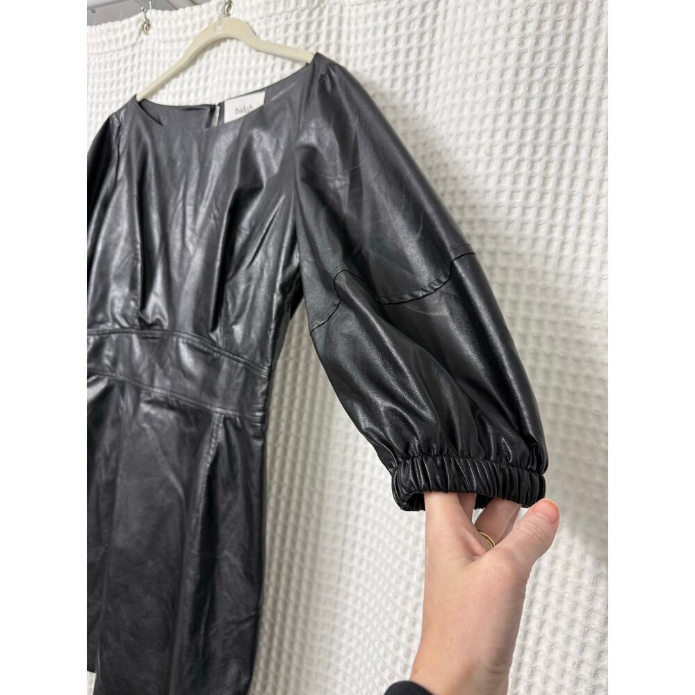 ba&sh Black Robe Sae Faux Leather Balloon Sleeve Mini Dress Sz S - Picture 3 of 8